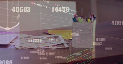 Stock Market Data Overlay on Business Workspace - Download Free Stock Images Pikwizard.com