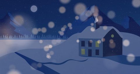 Tranquil Winter Night with Snow-Covered Cabin and Full Moon - Download Free Stock Images Pikwizard.com