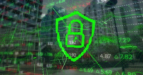 Cybersecurity Data Encryption Lock Over Digital Cityscape