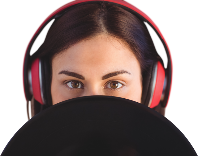 Portrait of Woman Listening to Music with Headphones and Black Transparent Sheet Over Her Face - Download Free Stock Videos Pikwizard.com