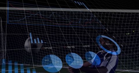 Goalkeeper Diving with Data Analytics Overlay in Soccer Stadium