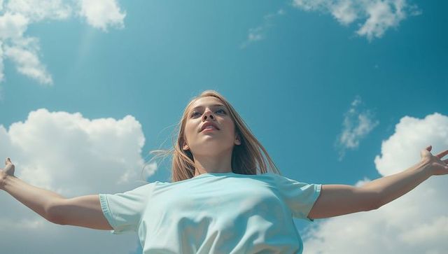 Woman embracing freedom under clear blue skies