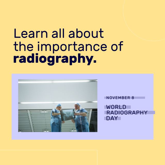Composition of world radiography day text over caucasian doctors with xray. World radiography day and celebration concept digitally generated image.