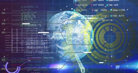 3D Earth Hologram Rotating on Virtual Data Dashboard