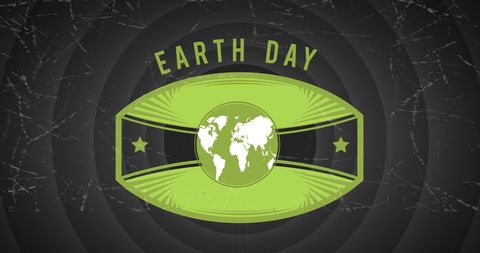 Earth Day Globe with Green Earth symbol on Black Background