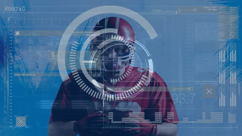 American Football Player Over Digital Futuristic Interface