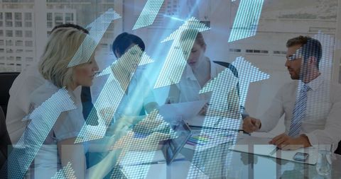 Dynamic Business Meeting with Digital Finance Growth Concept