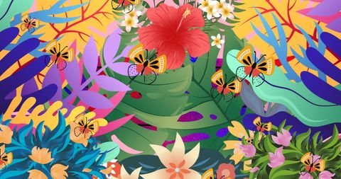 Vibrant butterflies hovering over exquisite colorful flora