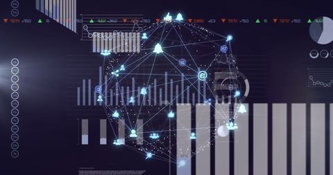 Connected Icons Forming Globe Over Futuristic Interface - Download Free Stock Images Pikwizard.com