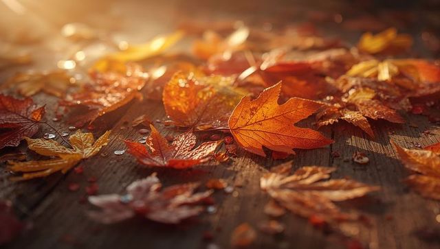 Vibrant Autumn Foliage with Dew-Kissed Maple and Oak Leaves