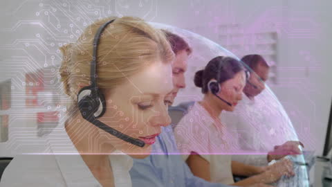 Global Business Team Communicating with Advanced Technology