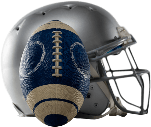 Close-up transparent sports helmet and football focus