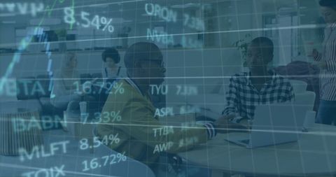 business team collaborating with financial analytics overlay - Download Free Stock Images Pikwizard.com