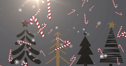 Candy Canes and Snowflakes with Minimalist Christmas Trees