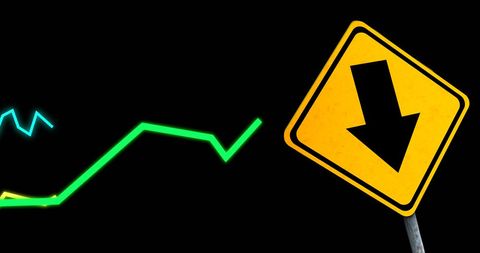 Arrow Road Sign in Front of Downward Trend Line Over Black Background - Download Free Stock Images Pikwizard.com