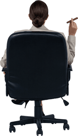 Executive rear view with cigar in hand transparent background