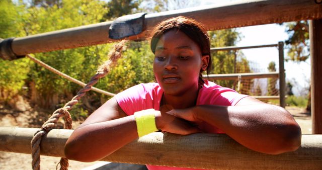 Athletic Woman Resting During Obstacle Course Training Outdoors - Download Free Stock Images Pikwizard.com