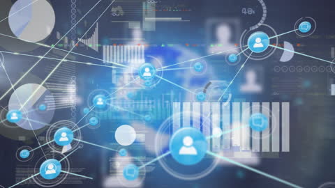 Digital Network of Profile Icons with Data Processing Elements