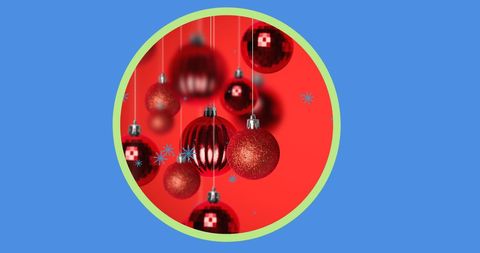 Christmas Holiday Celebration with Hanging Red Baubles