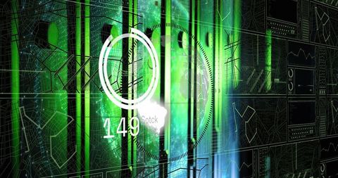 Futuristic data interface with numeric display on control center