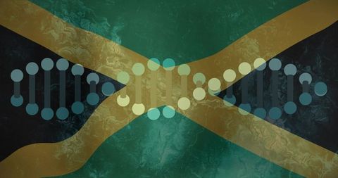 Bridging jamaican heritage and science with mirrored dna helix on marbled flag