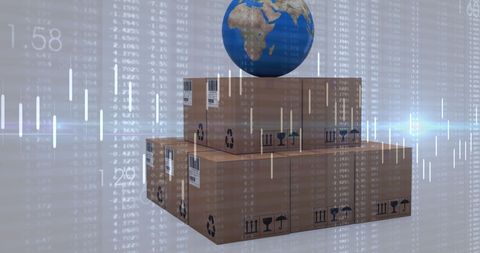 Global Shipping and Data Integration Concept with Cardboard Boxes