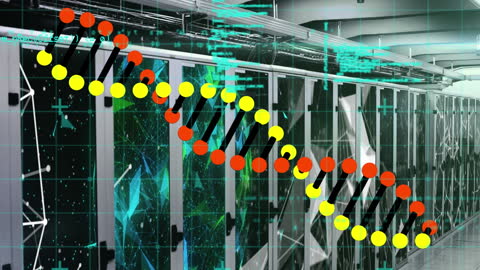 DNA and Data Processing Visualization in Server Room