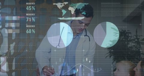 Doctor Consulting Patients with Financial Data Overlay - Download Free Stock Images Pikwizard.com