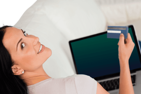 Woman Holding Credit Card Online Shopping Transparent Background