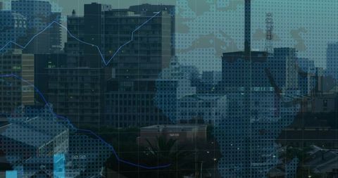 Blending Urban Skyline with Global Digital Map and Blue Line Charts for Data Analytics
