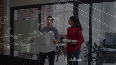 Colleagues Analyzing Digital Data Digital Interface Overlay