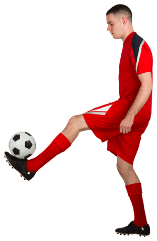 Transparent fit football player balancing soccer ball