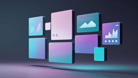 Floating abstract ui panels with data visualizations and charts