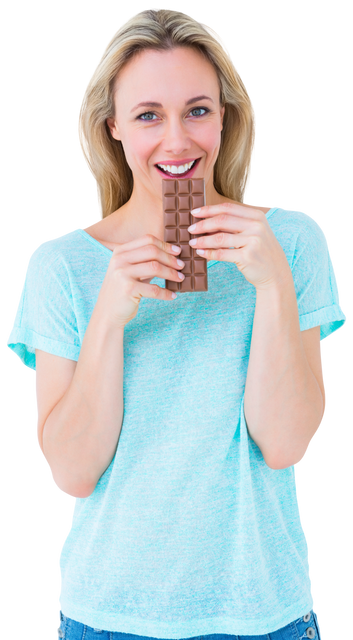 Smiling Blonde Holding Chocolate Bar Transparent Background - Download Free Stock Videos Pikwizard.com