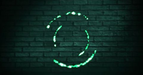 Neon Circle on Digital Green Brick Wall Interface