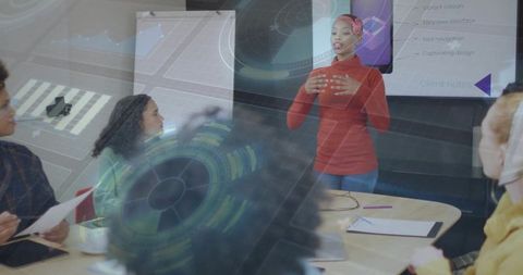 Innovative Presentation of App Designs in Modern Office Meeting