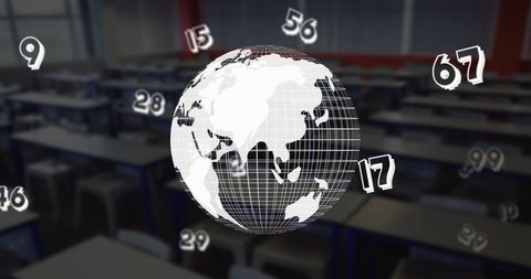 Digital world and numbers in empty classroom imagery