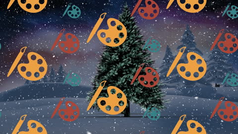 Christmas Tree in Snowy Landscape with Palette Pattern