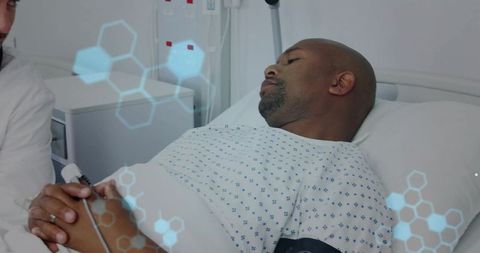 Male Patient Hospitalized with Caring Doctor and Technological Overlay