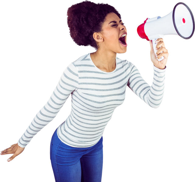 Energetic, Passionate Young Woman Yelling With Transparent Megaphone on Isolated Background - Download Free Stock Videos Pikwizard.com