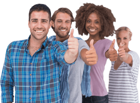 Diverse group giving thumbs up on transparent background