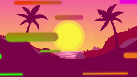 Vibrant Digital Sunset with Tropic Silhouettes