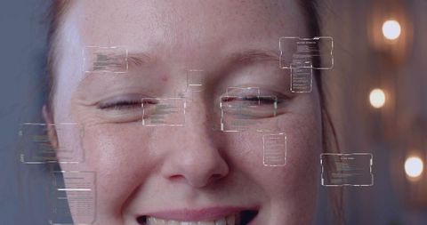 Futuristic Interface on Smiling Woman with Floating Code Panels