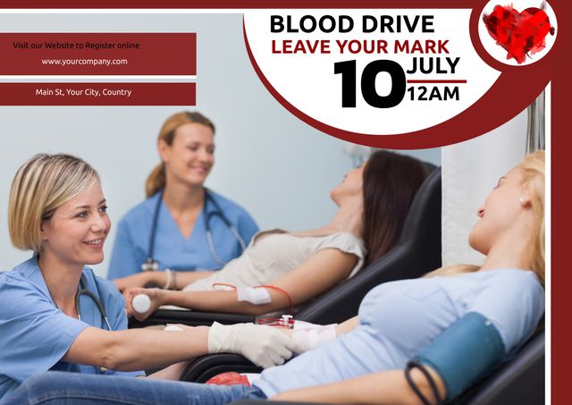 Blood Drive Poster with Medical Team and Donors Promoting Volunteer Recruitment - Download Free Stock Templates Pikwizard.com