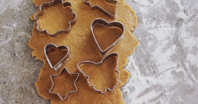 Baking Cookies with Assorted Cookie Cutters on Dough - Download Free Stock Images Pikwizard.com