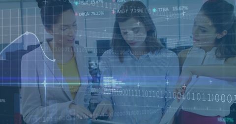 Diverse Team Collaborating on Financial Data and Stock Analysis