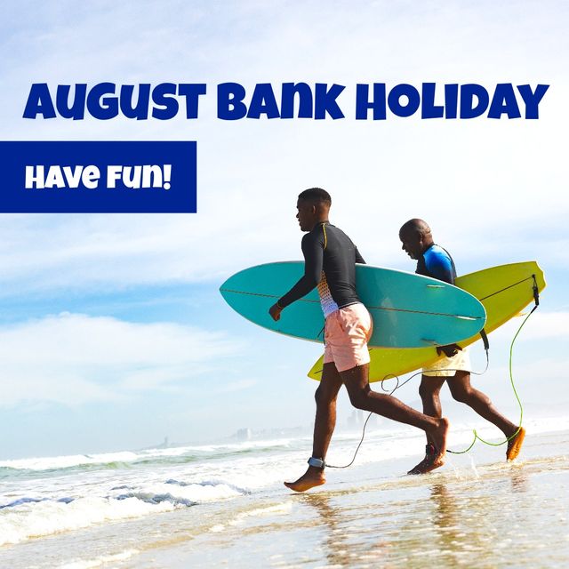 Ideal for promoting beach vacations, water sports activities, holiday events, and summer campaigns. Great for conveying excitement and fun associated with August Bank Holiday.