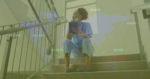 Healthcare Professional Analyzing Data in Stairway