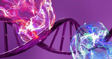 Glowing DNA Strand with Molecular Structures: A Scientific Illustration