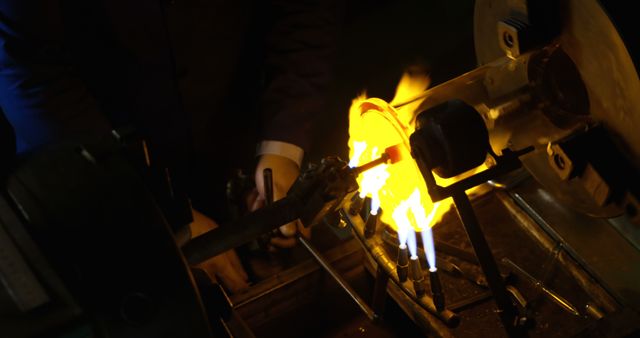 Craftsman Shaping Glass with Torch in Workshop - Download Free Stock Images Pikwizard.com